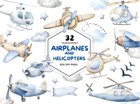 Airplanes Helicopters Watercolor Clipart: A Guide to Whimsical Design