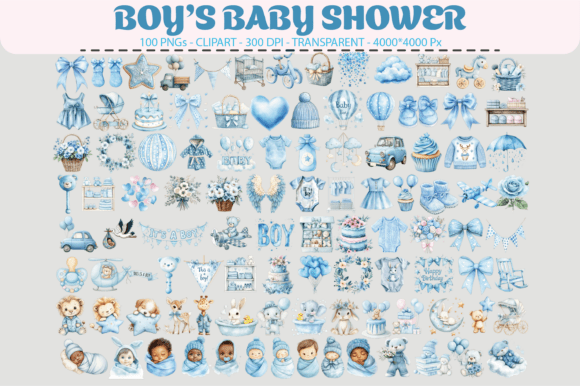 Boy Baby Shower Clipart – 100 PNGs for Your Projects