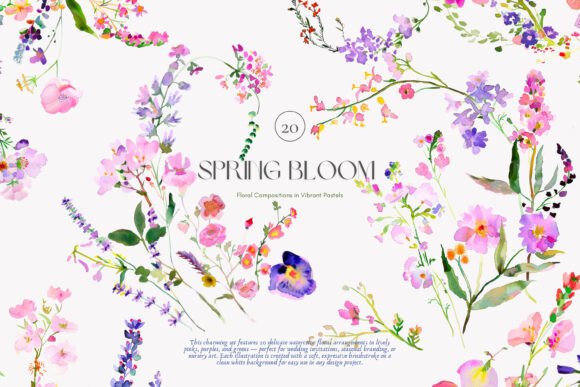 Spring Bloom - Watercolor Clipart: A Fresh Take on Floral Design Assets