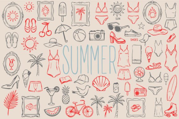 Summer Doodle Clipart: Hand-Drawn Beach Graphics for Creative Projects