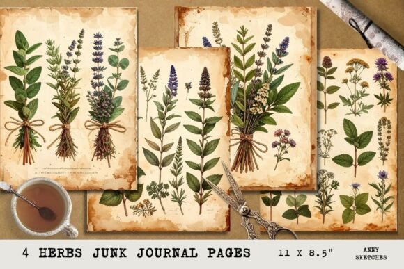 Vintage Herbs Junk Journal Pages: A Botanical Ephemera Collection
