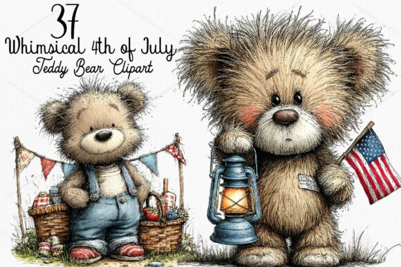 Whimsical 4th of July Teddy Bear Clipart: A Cozy Patriotic Asset