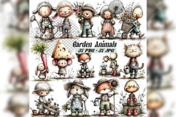Whimsical Pig Gardening Clipart Set: Cozy Countryside Charm